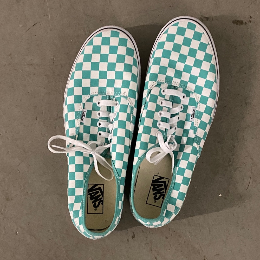 Vans Aqua and White Checkered Shoes